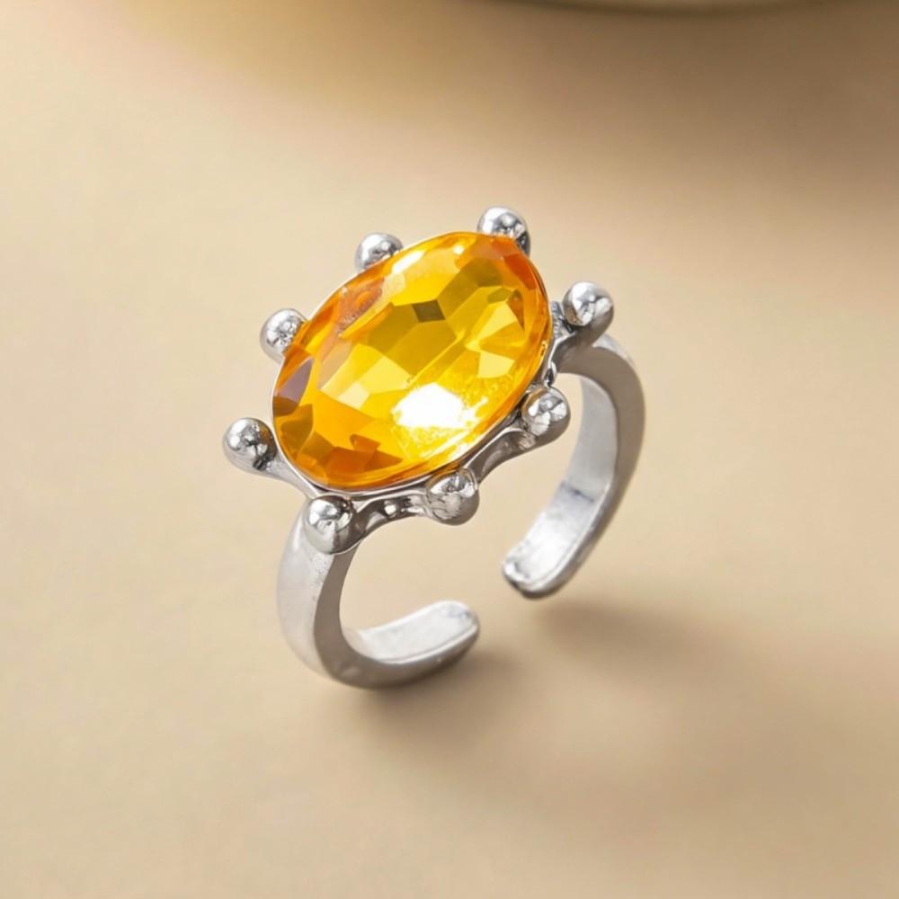 Shiny Candy Color Statement Ring Stackable Finger Ring Gift Oval Shape Rhinestone Ring Daily Wear