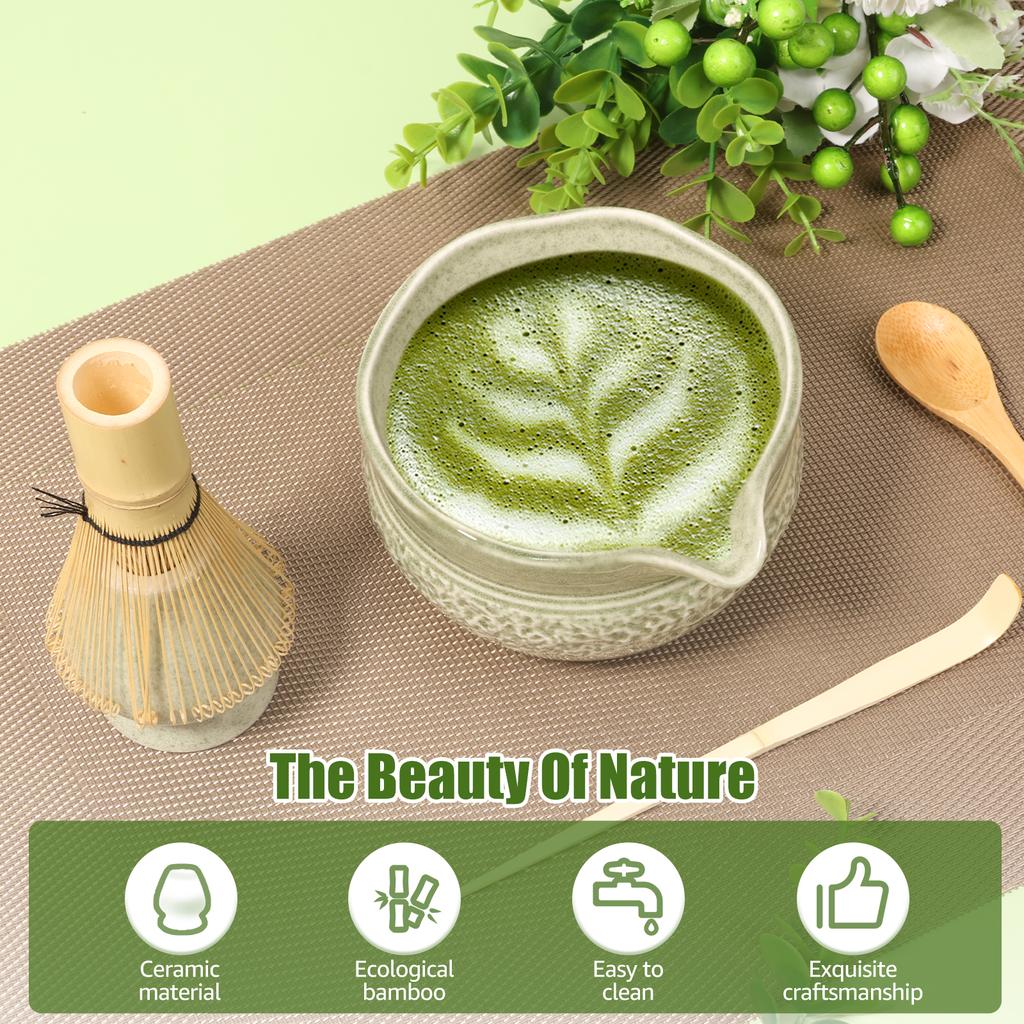 Chinese Handmade Matcha Tea Set with Ceramic Bowl Whisk Holder & Bamboo Stirrer Teaspoon Tea Ceremony Set Matcha Teaset Gift Set