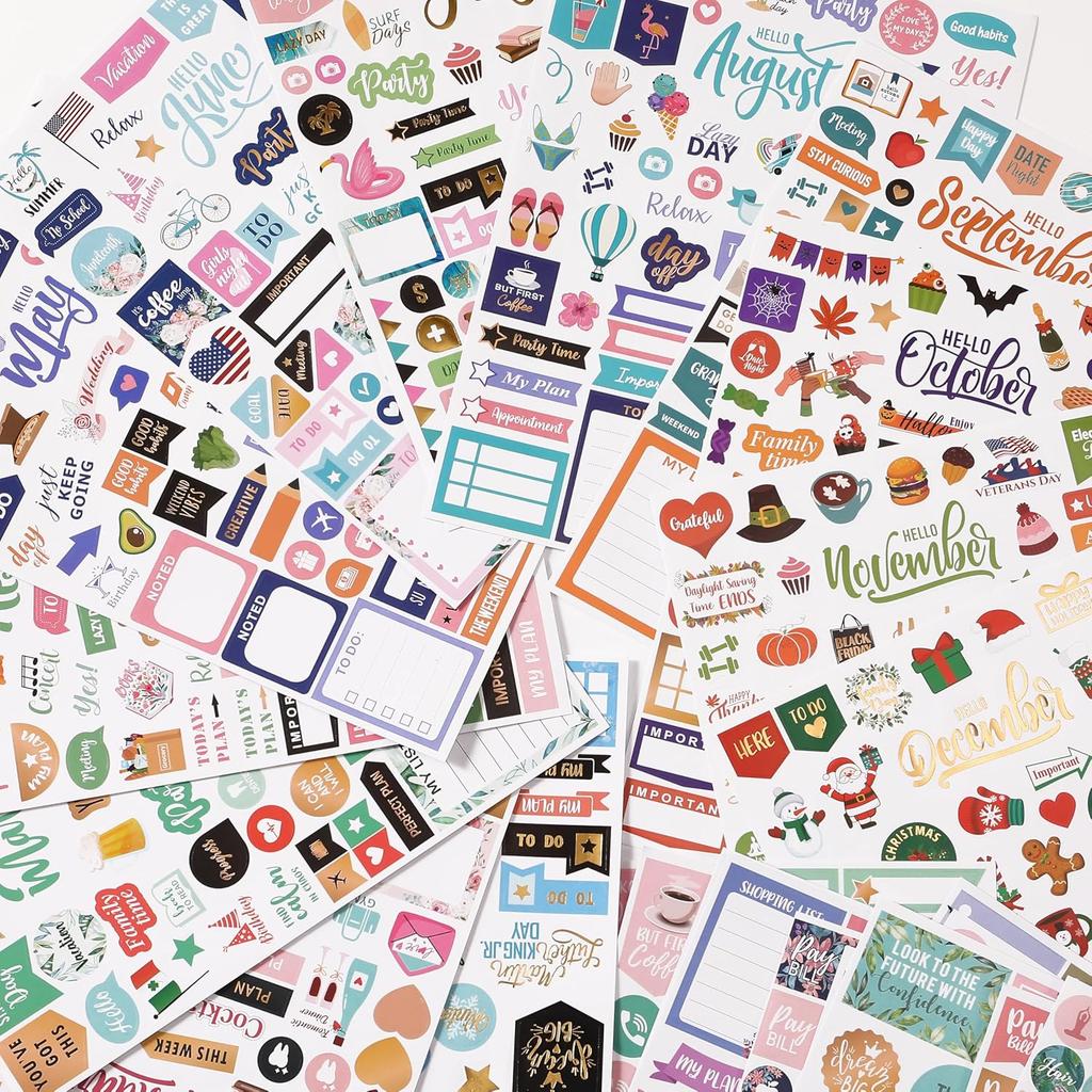 Planner Stickers - Monthly Planner Stickers and Accessories 25 Pages 1500 + Stunning Functional and Colorful Designs, Calendar Sticker Includes