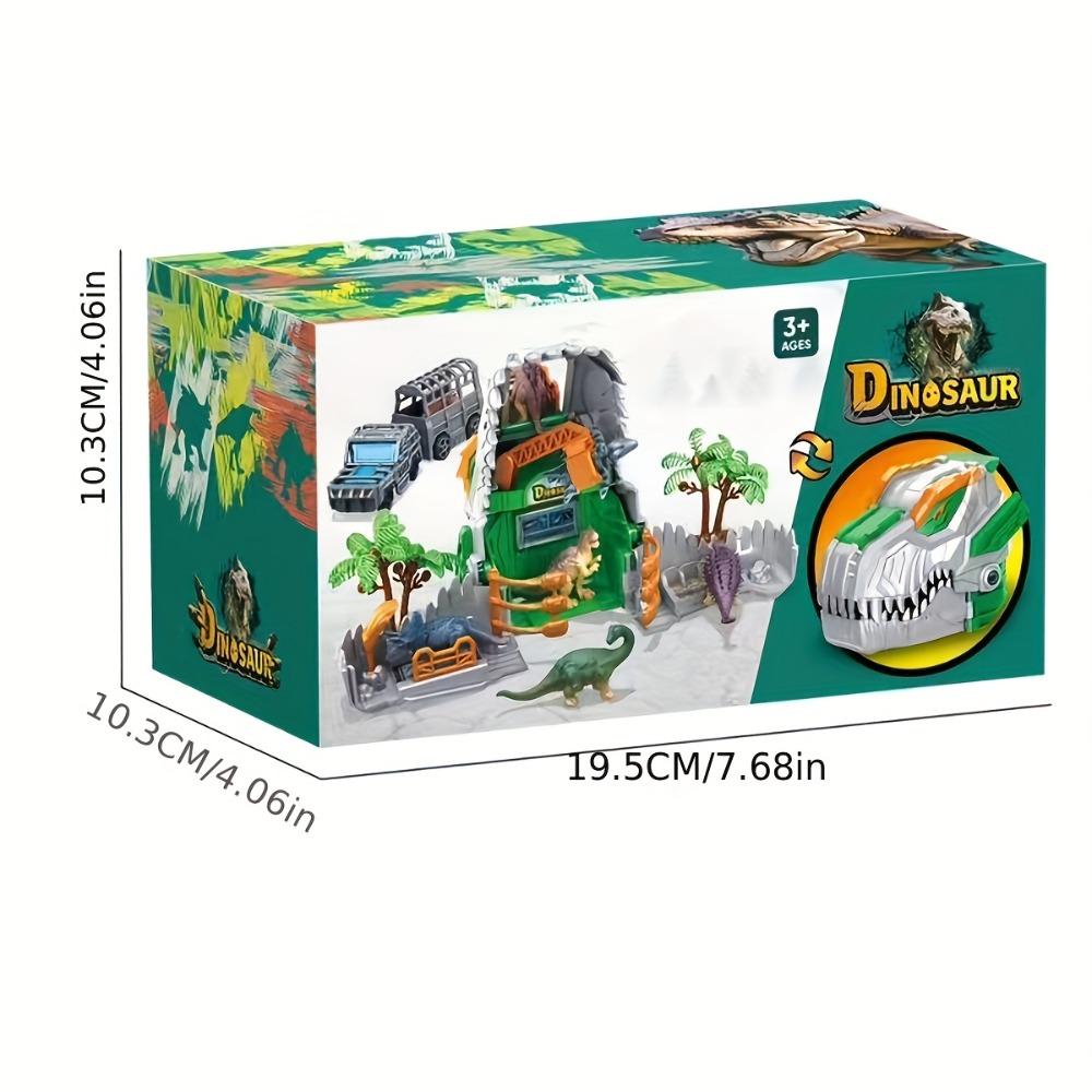 Jurassic Dinosaurs Park Playset Transformer Dino Base Educational Toy with Dinosaur Model Figurines Truck Tree Cage Gift for Boy