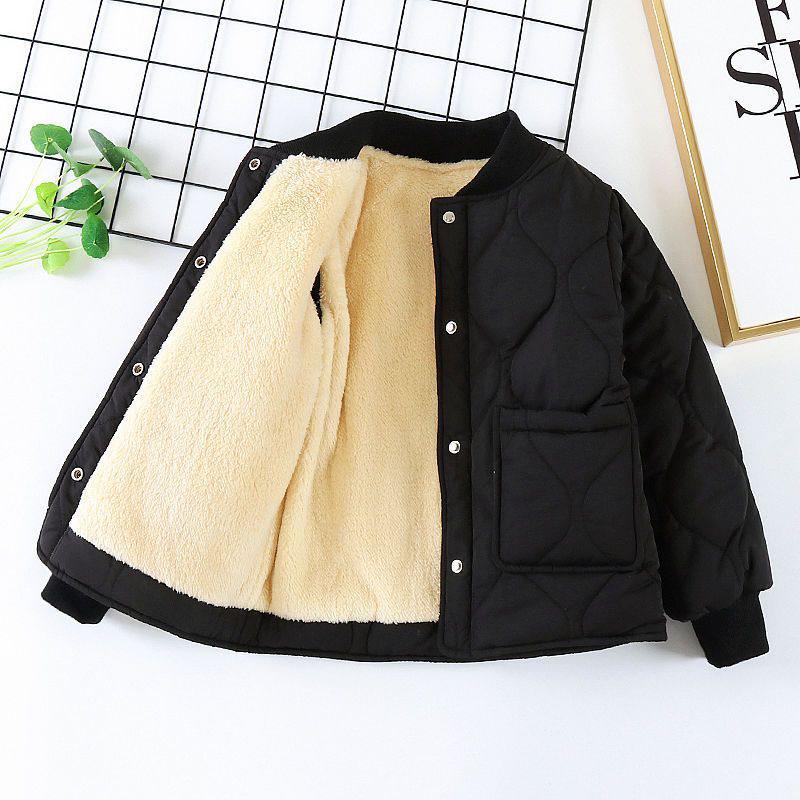 Children's Fleece-Lined Cotton Coat, Winter Student Version: Warm, Thickened, Three-Layer Quilted Jacket for Boys and Girls