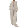 2 pezzi/set donna camicia pantaloni set cardigan con lacci manica lunga camicetta gamba larga pantaloni lunghi
