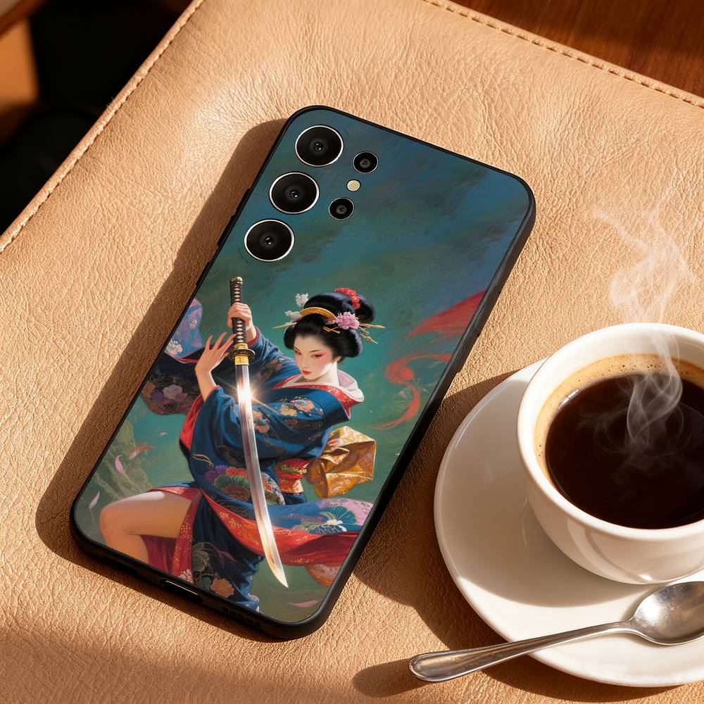 S-Samurai J-Japanese G-Geisha Phone Case For Samsung S25,S24,S21,S22,S23,S30,Ultra,S20,FE,Lite,10,9,Black Cover