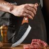 Cuchillo de Cocina Forjado a Mano Patrón Martillado Cuchillo para Deshuesar Cuchillo de Sacrificio Matar Peces Cortar Pieles Vacuno Alta Dureza Cuchillo de Chef