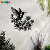 1pc Vintage Metal Hummingbird Wall Art, Iron Garden Sculpture Indoor Outdoor, 3D Bird Flower Decor for Fence Living Room, Weatherproof Nature Gift