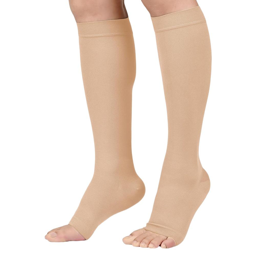 1 Pair 20-30 Mmhg Open Toe Calf Compression Stocking For Men Women Support Varicose Veins Edema Dvt Pregnancy Relief