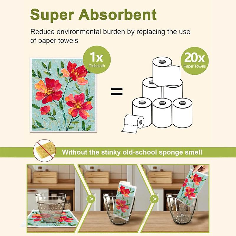 6PCS Patterned Swedish Dishcloths Biodegradable Eco-Friendly Dish Towels Reusable Absorbent Kitchen Washable Cleaning Cloths