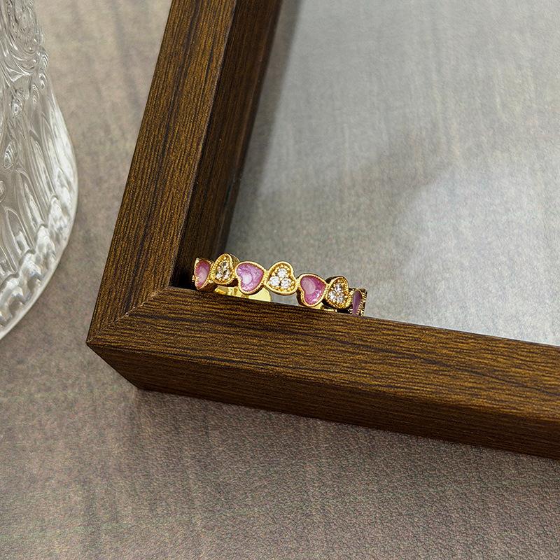 Medieval Vintage Court Style Light Luxury Retro Flower Auspicious Cloud Purple Enamel Open Ring Niche Stacked Wearing Woman