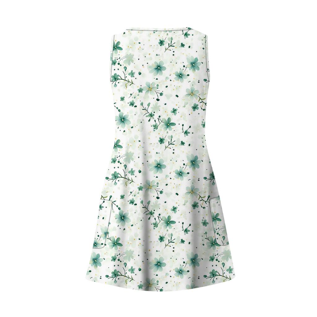 Women's Casual Summer Tank Dresses With Pockets Small Floral V-Neck Sleeveless Dresses