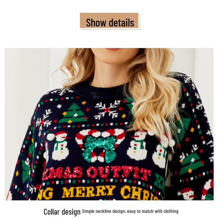 European & American Christmas Tree & Snowman Sequin Sweater - Autumn/Winter Round Neck Knitwear