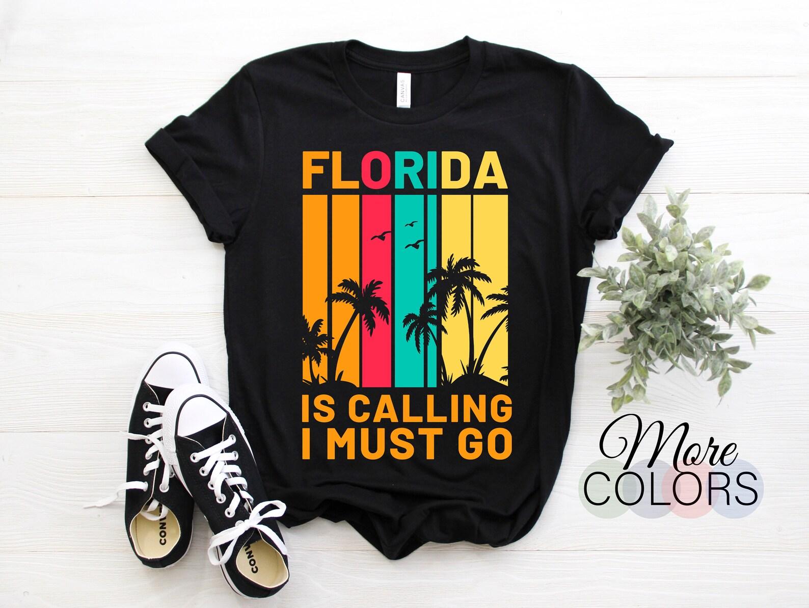 Florida Is Calling And I Must Go Vintage Beach Souvenir T-Shirt, Vintage Miami Orlando Tampa Palms, Summer Vibes Shirts, Vacation Birthday, 150