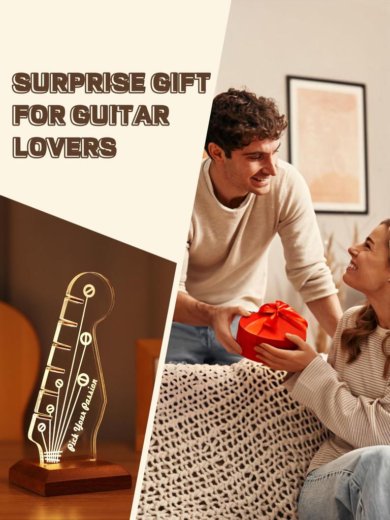 CoolGift Mart Guitar Pick Holder with Wooden Base for Pick Storage and Acrylic Electric Guitar Pick Stock Display Light-Up