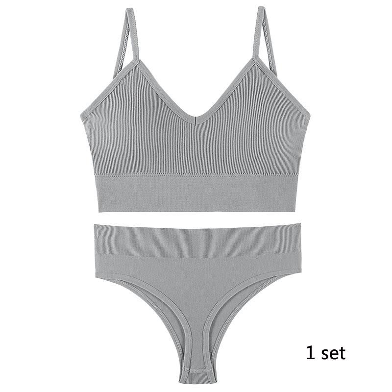 Underwear Set Lingerie Female Sexy Halter Beauty Tank Top Thin Section French Triangle Cup Without Steel Ring Gathered Bra Set