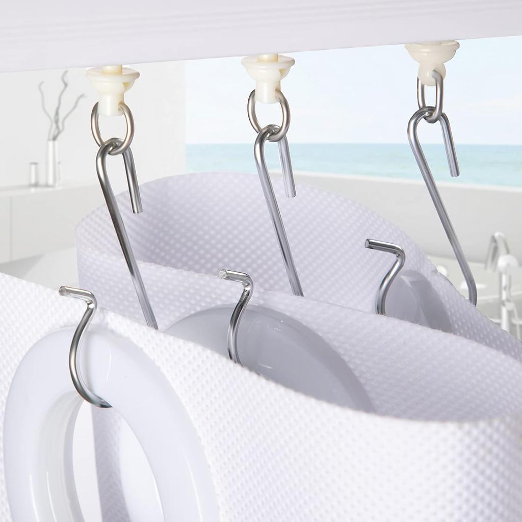60 Pcs Shower Curtain Track Gliders Hooks Pack of 30 Pieces Hooks and 30 Pieces Gliders for Rails and Tracks(White,Classic Style)