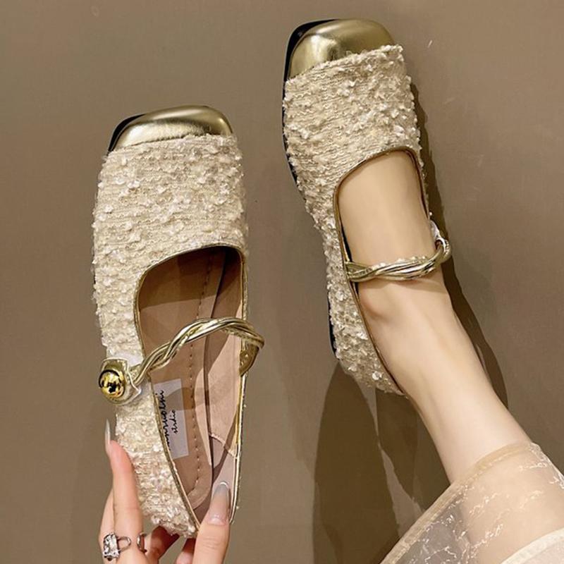 Fashion Ladies' Ballet Flats Elegant Solid Color Bling Mary Janes Shoes Women Spring Autumn Buckle Strap Party Flats Luxury Woman Shoes