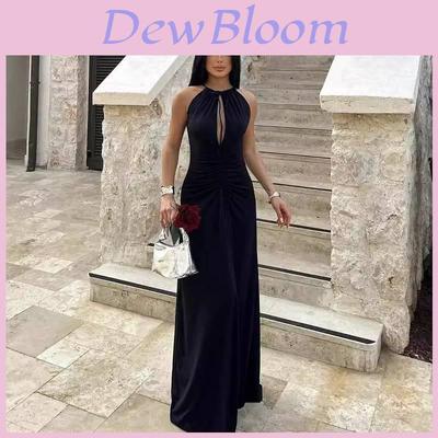 Solid Color Long Slip Dress With Ruffles And Hollow Out Design For Casual Young Women