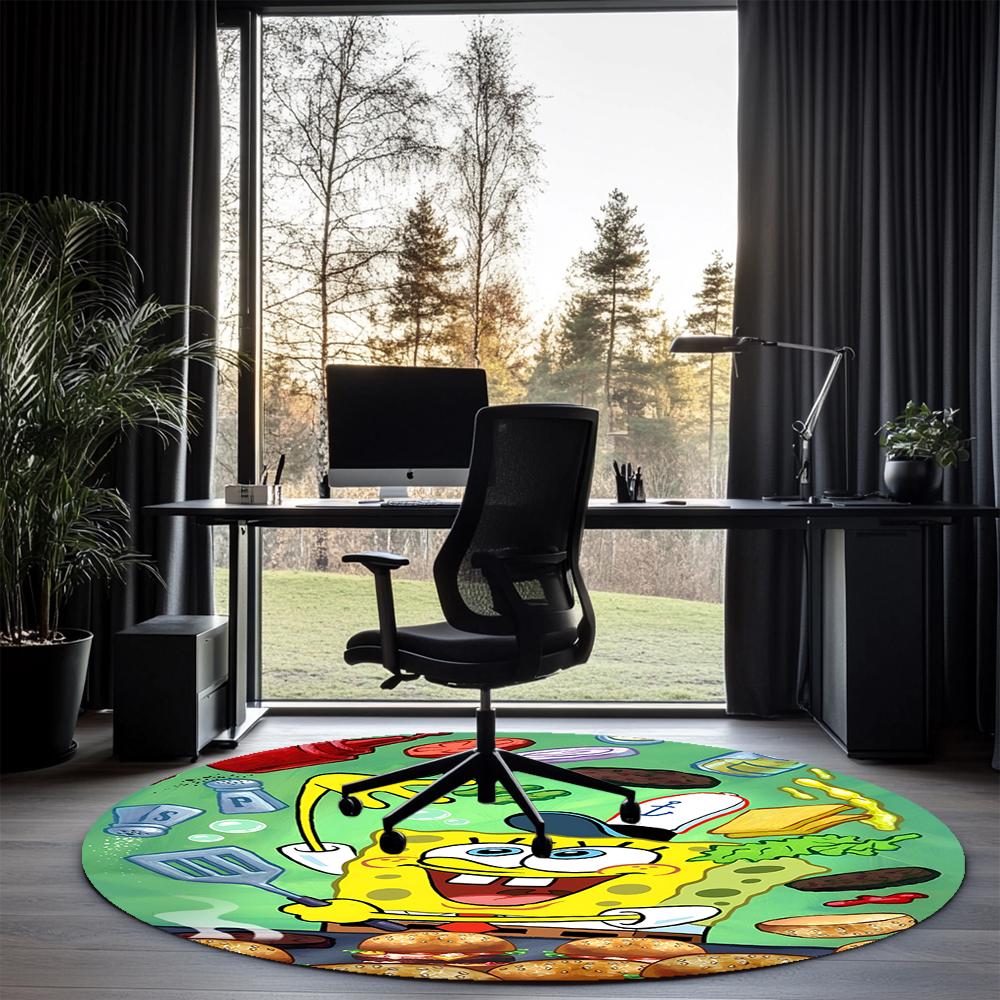 SpongeBob Printed Round Rug Carpet Chair Rug Area Rug Entryway Doormats,for Office Chair Living Room Bedroom Kitchen Room.