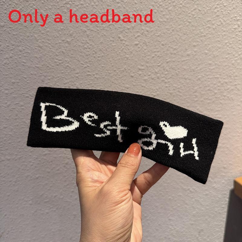 Girls And Boys Letter Pattern Headband With Stretch Material For Casual Sports Wear чёрный