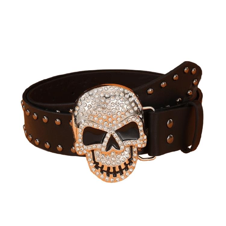 

Rivet Studded Skull Buckle Belt for Adult Teens Street Waistband for Pants Blingbling Waiststrap Rockers Waist Ornament чорний