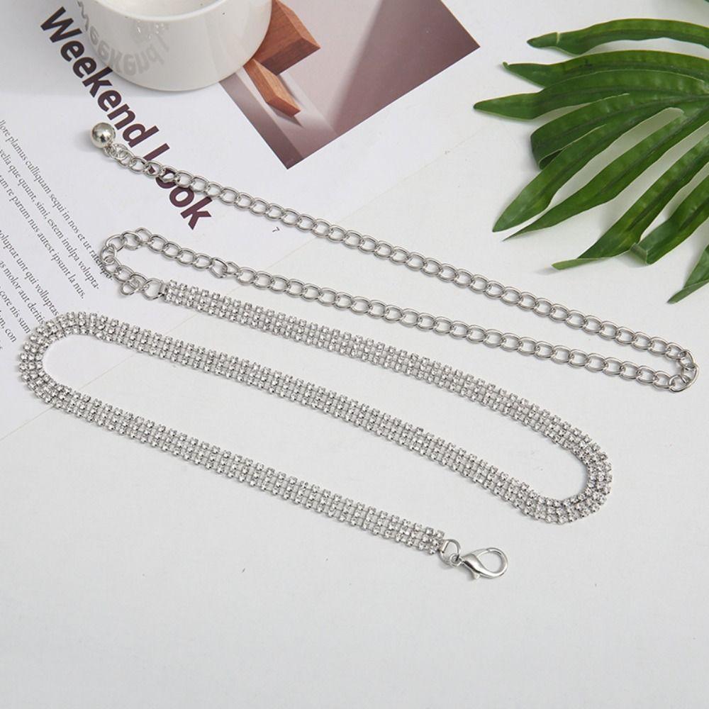 Metal Rhinestone Chain Belt Sparkle Gold Silver Body Jewelry Bling Waist Accessory Party Wear