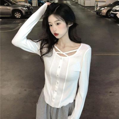 Yeni Uzun Kollu Düz Renk Tişört Kadın Harajuku Kore Tarzı İnce Seksi Üst