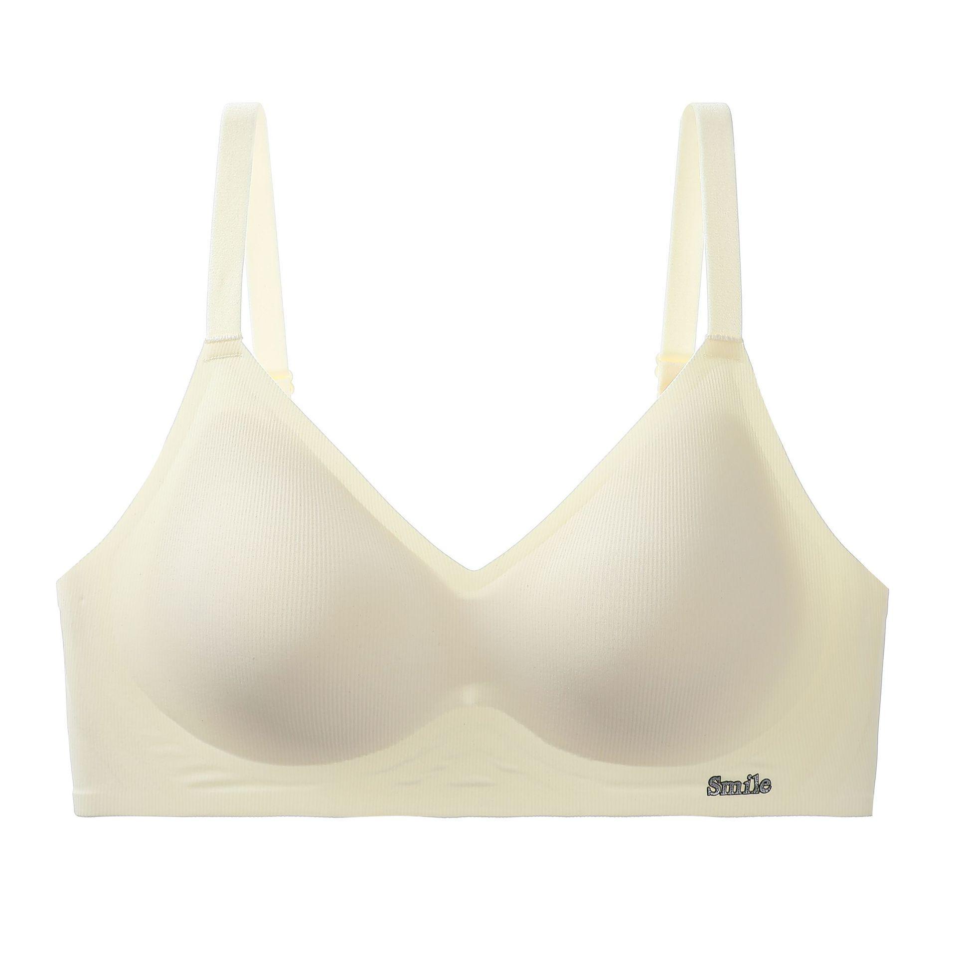 

«Мягкий бесшовный бюстгальтер для женщин с маленькой грудью, со сборками по бокам, тонкой фиксированной чашкой, 3D-желейными полосками и поддержкой без косточек» L / 80ABC (105—120 Jin)