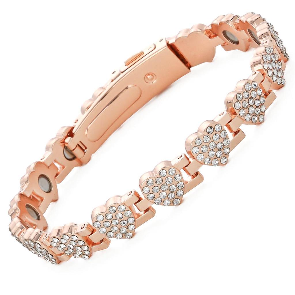European & American Magnetic Bracelet: Fashionable Four-leaf Clover Alloy with Diamond Inlay, Single Row Magnetic Jewelry for Women.
