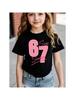 Girls Cute Star Pattern Number 67 Print Short Sleeve Tee Breathable Cotton Perfect for Birthday  Daily Outfitstk0058