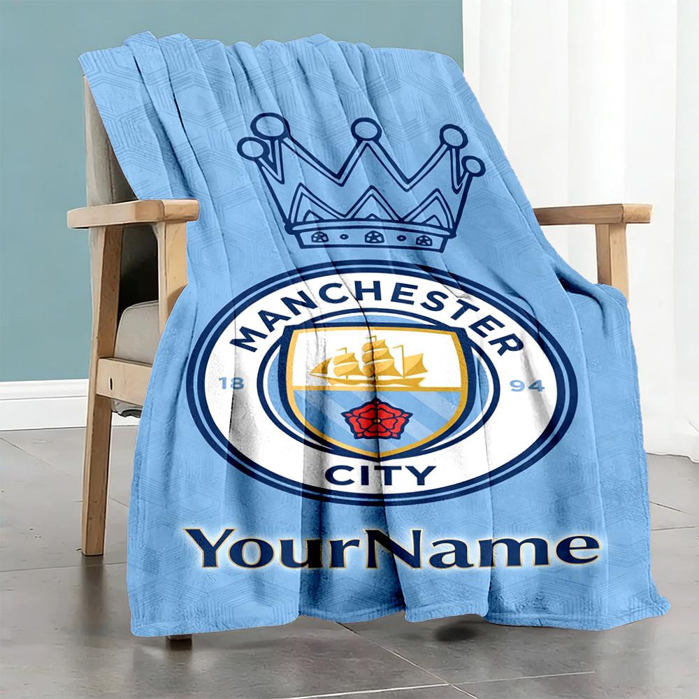 Manchester City Customize Text Blanket Gift Customizable Blanket Durable Comfort Great for Office Bedding Living Room Livingroom for All Occasions