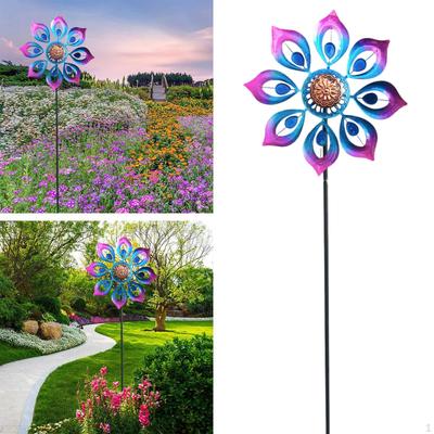47" Windmühlen-Dekoration mit Metallpfahl Eisen-Skulptur Windrad für Hof Rasen Hinterhof Terrasse