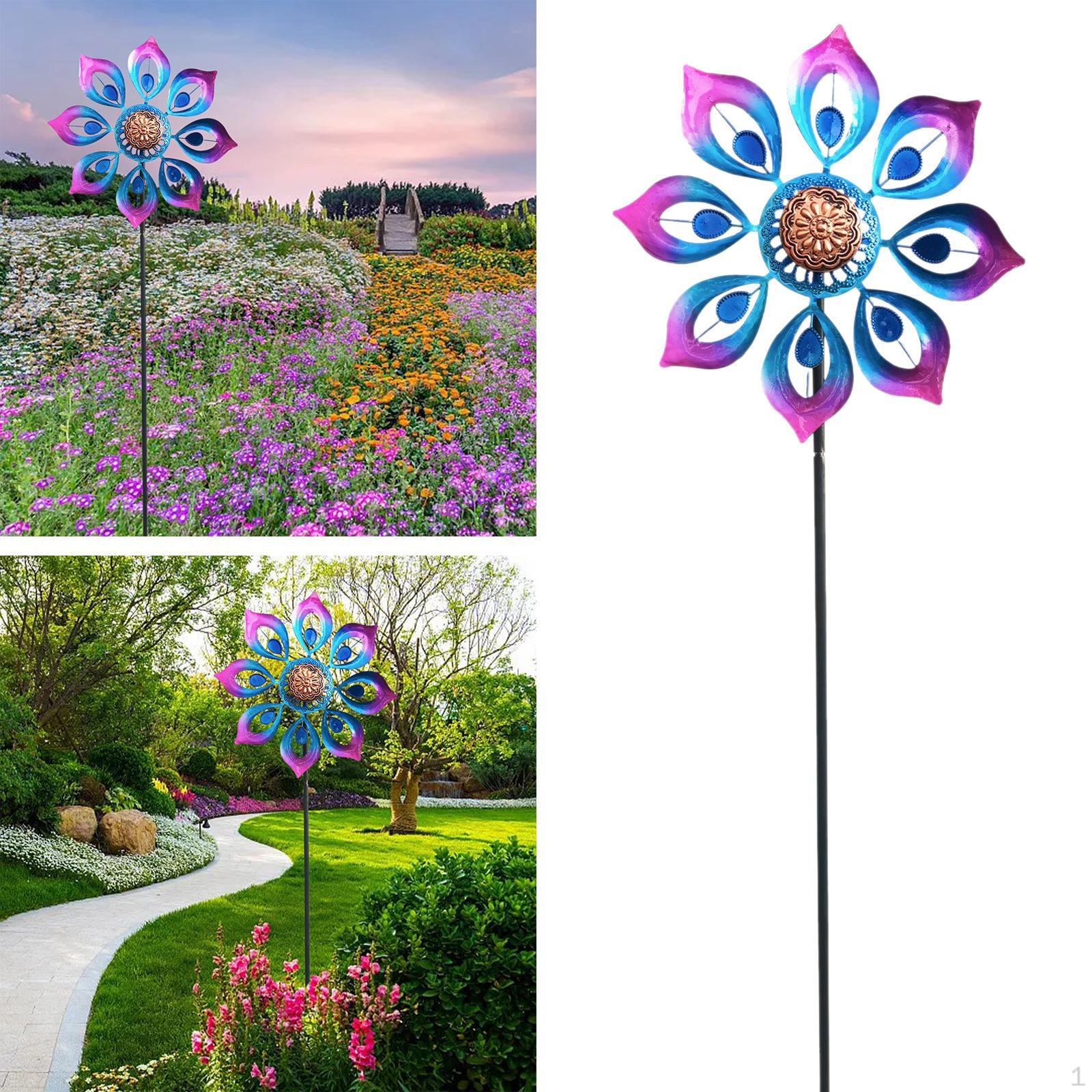 

47 Wind Mill Decoration with Metal Stake Iron Sculpture Pinwheel f Courtyard Lawn Backyard Terrace A