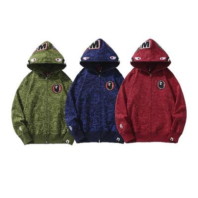 30th Anniversary Camouflage Shark Head Hoodie: Men's Autumn/Winter Velvet Zip-Up Cardigan