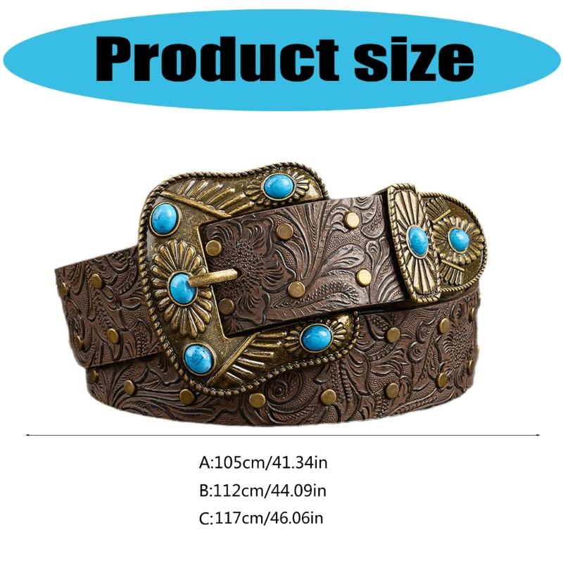 Western Engraved Leather Belt Adjustable Waistband Durable PU Material For Men Women