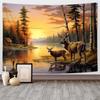 Deer Forest Sunset Tapestry Canvas Wall Decor Rustic Nature Landscape Wildlife Art Bohemian Home Decoration Printable Poster Pri