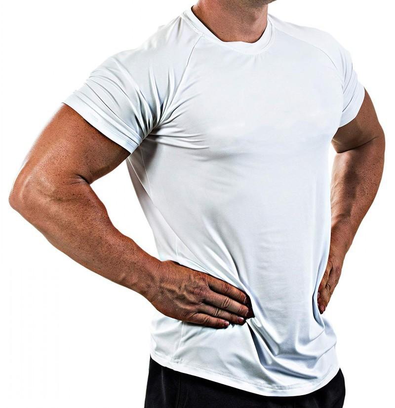 Mens Short Sleeve Solid Color Slim Fit Quick Dry Gym Training T Shirt