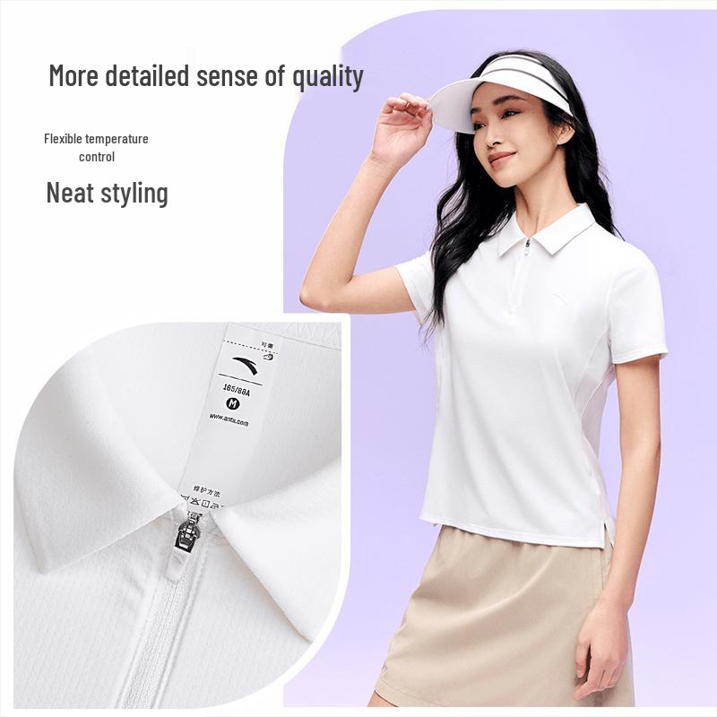 Anta Women's Quick-Dry Half-Zip Polo T-Shirt