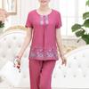2 Pcs/Set Women T-shirt Pants Set Flower Print Round Neck Short Sleeves Elastic Waist Wide Leg Sleeping Loose Button Decor Plus Size Mom Nighty