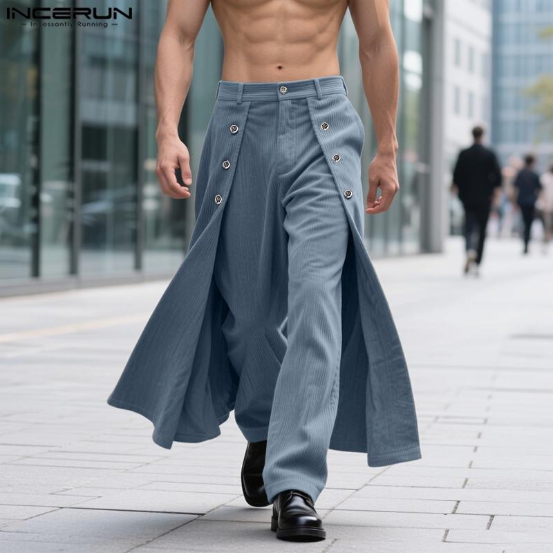 INCERUN Winter Men Zip-up High Waist Double Layers Corduroy Casual Long Pants Trousers