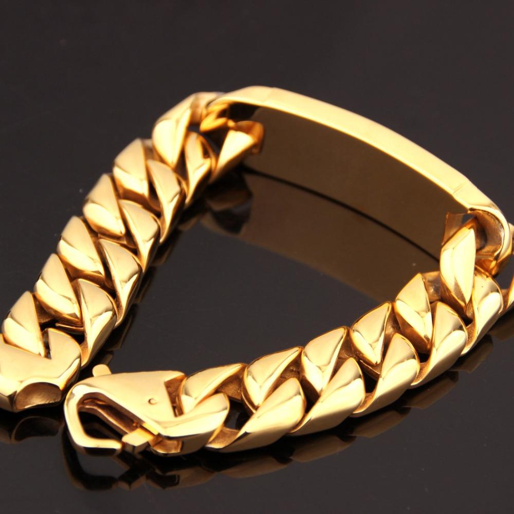 Birthday Gift  Stainless Steel Gold Color Smooth  Cuban Curb Miami Link Chain Mens Male Bracelet Wristband