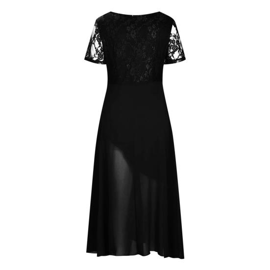 V-Ausschnitt Kurzarm Tailleneng Hochtailliert Abendkleid Elegant Stickerei Spitze Floral