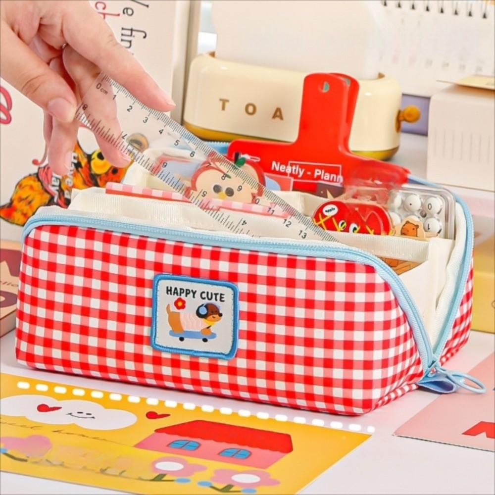 Large Capacity Grid Stationery Bag Desktop Storage Dopamine Pencil Pouch Prism Pencil Case  Office