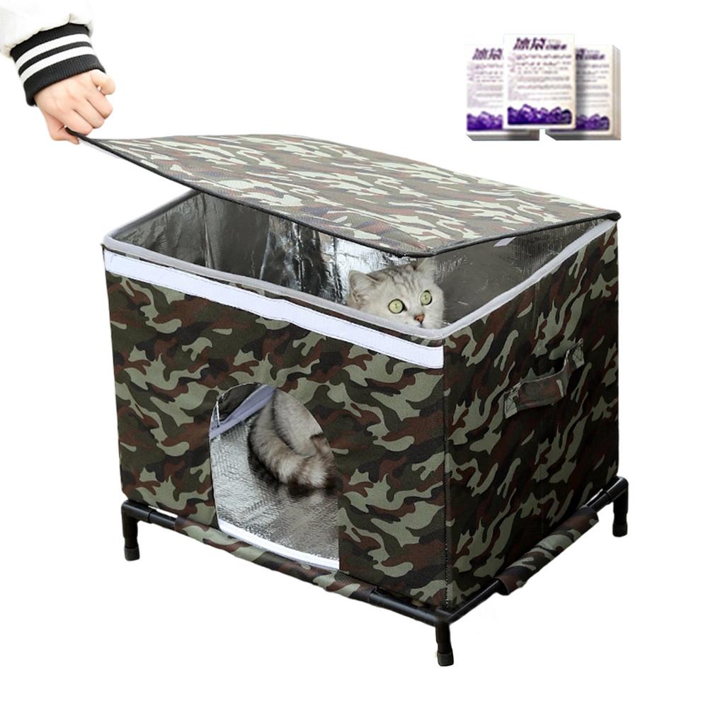 Outdoor Cat House Warm Insulated Tent Raised Base Cat House Outdoor Weatherproof With Transparent Window For Dog Kitten Chicken