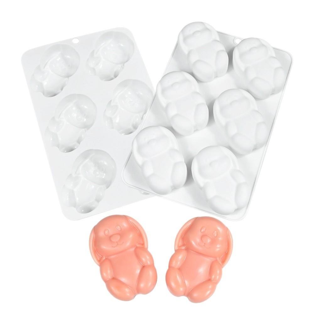 DIY Project 6-Cavity Easter Bunny Mold Rabbit Shape Reusable Mousse Cake Mold Non-Stick Flexible Chocolate Mold Soap Making