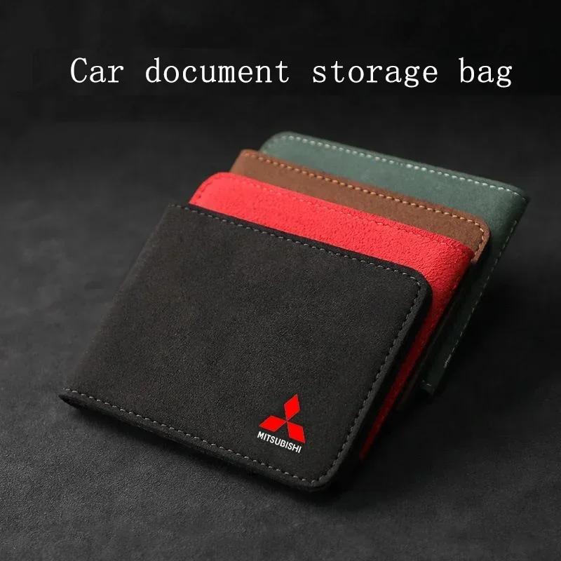 Suede Car Driving License Case Card Storage Bag Cover For Mitsubishi Ralliart ASX Galant Mirage L200 EVO Xpander Pajero