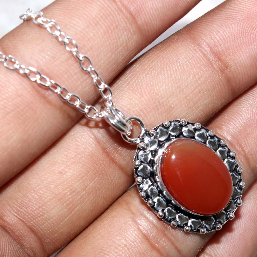 Decent Oval Carnelian 925 Silver Plated Necklace 18" Elegant Jewelry Trendy i7w83