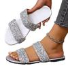 African one-word with flat bottom sequin round head women's cool slippers summer leisure beach fish mouth flat bottom women