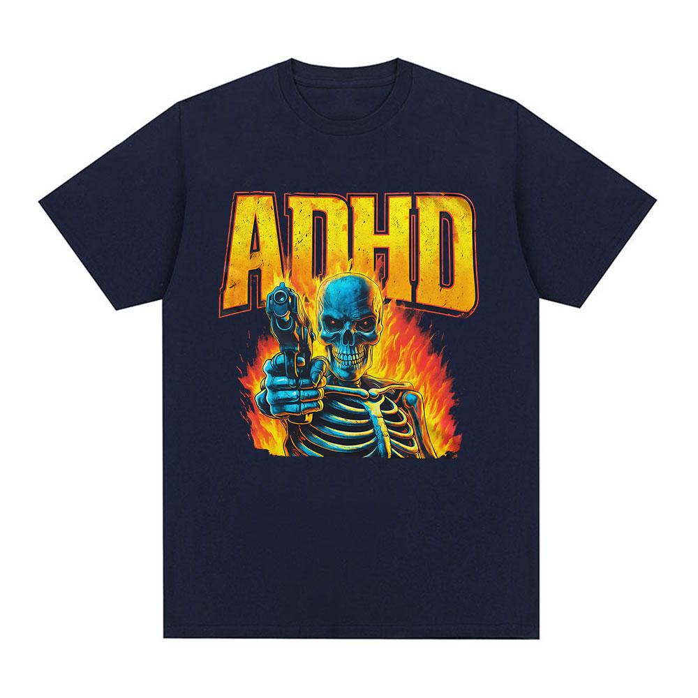 Autism ADHD Funny Skeleton Meme Tshirts Men Women Clothing Vintage Gothic Short Sleeves Tshirt Cotton Summer Oversized T Shirt