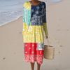 Women's Fashion Casual Retro Print Round Neck Pocket Elegant Temperament Dress