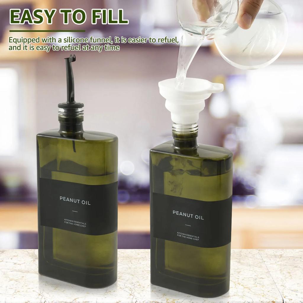 2Pcs Olive Oil Dispenser 500 ml Glass Oil Bottle Seasoning Bottle Vinegar Bottle Condiment Container Kitchen Cooking Gadgets