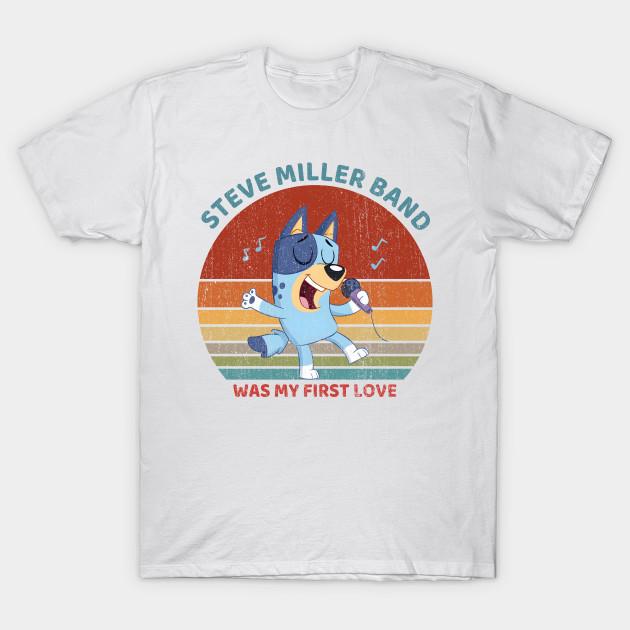 

Men Black Print T-shirt Steve Miller Band Was My First Love No-Cut Transfer Paper Print Cotton Tshirt M